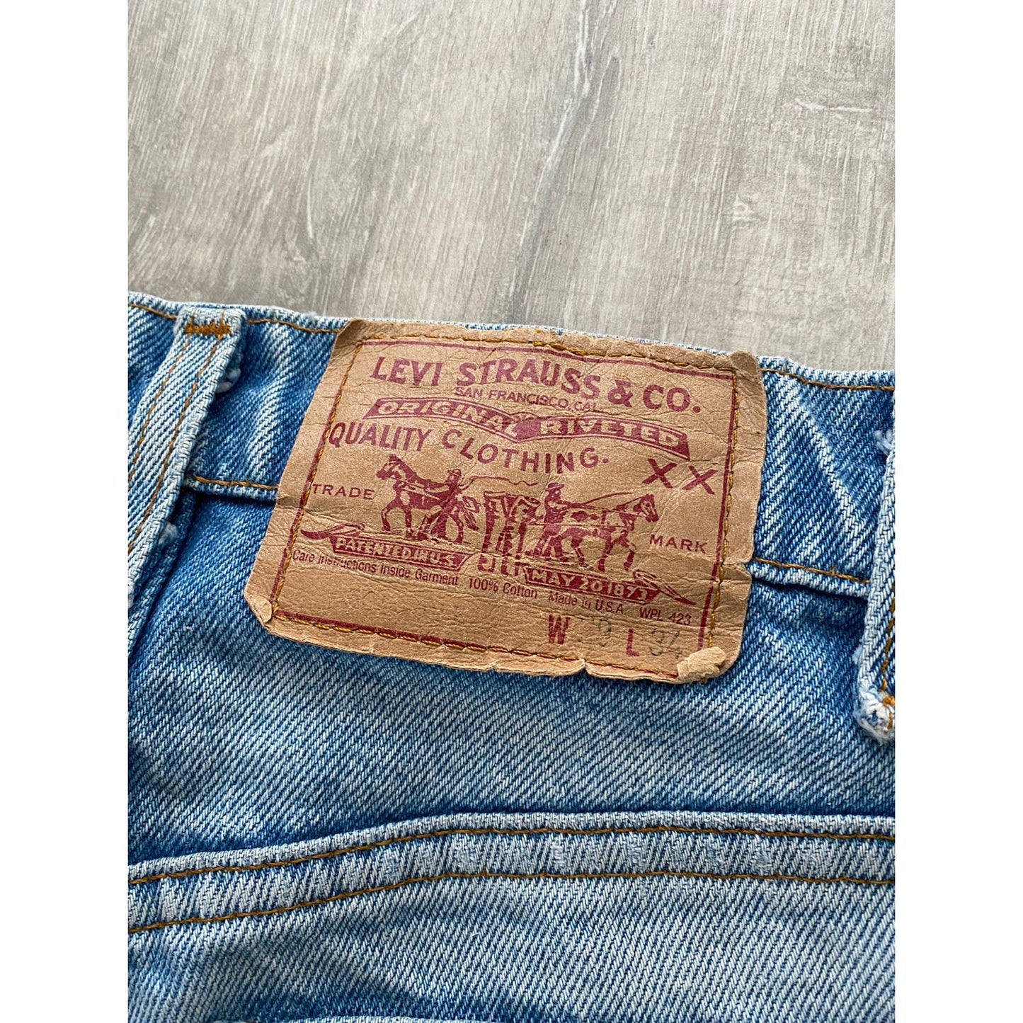 90s Levi’s 505 vintage baby blue jeans made in USA denim