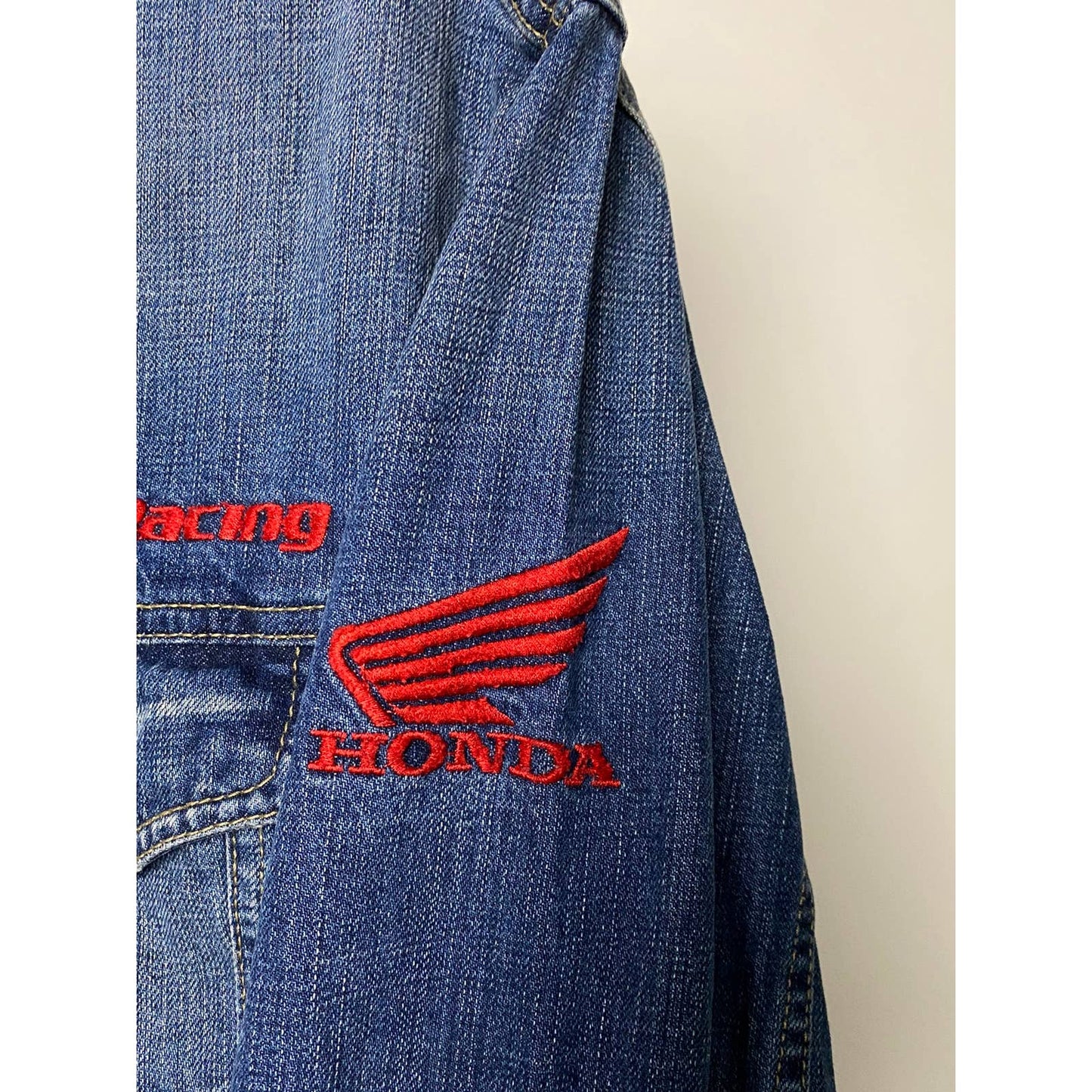 Honda vintage blue denim jacket racing Gas basic