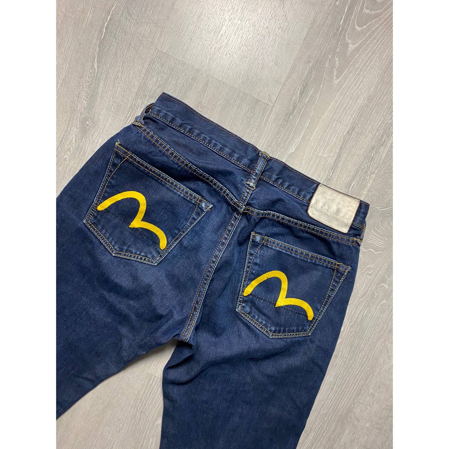 Evisu Genes Japan vintage navy jeans yellow seagulls