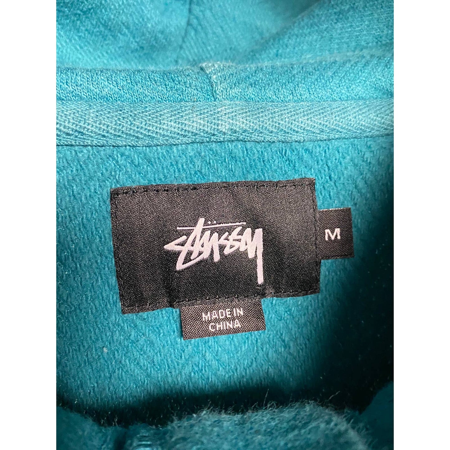 Stussy big logo hoodie quarter zip turquoise