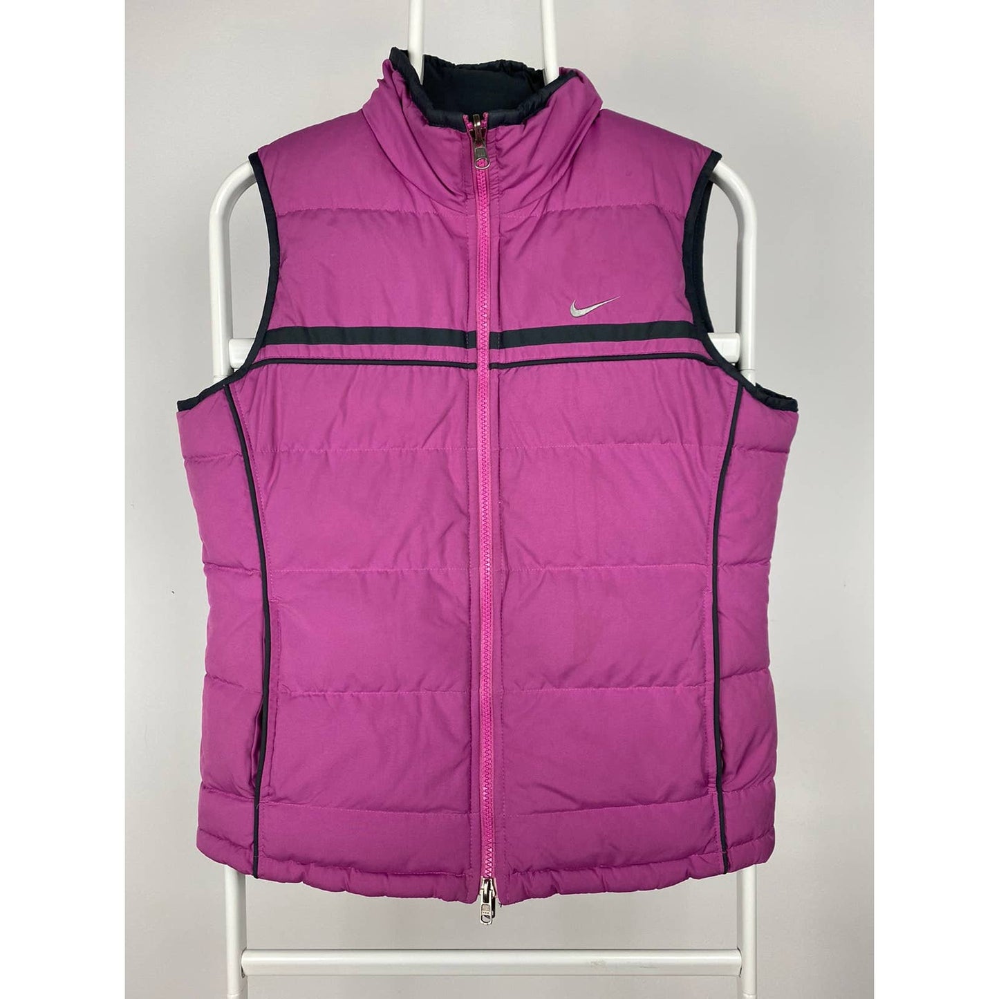 Nike vintage black pink reversible puffer vest small swoosh