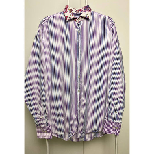 Etro shirt striped blue purple floral collar