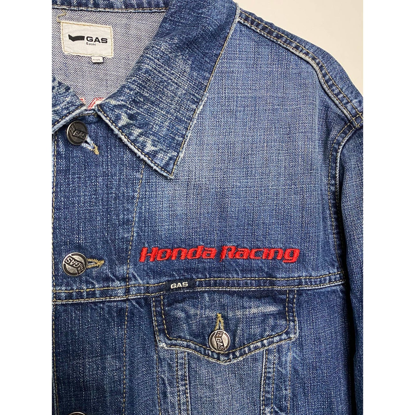 Honda vintage blue denim jacket racing Gas basic