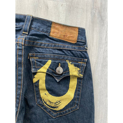 True Religion vintage navy jeans big painted logo horseshoe