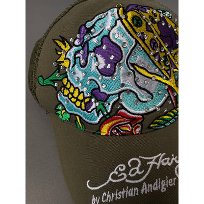 Ed Hardy cap vintage khaki hat Y2K Christian Audigier