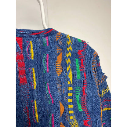 Coogi sweater vintage blue cable knit multicolor