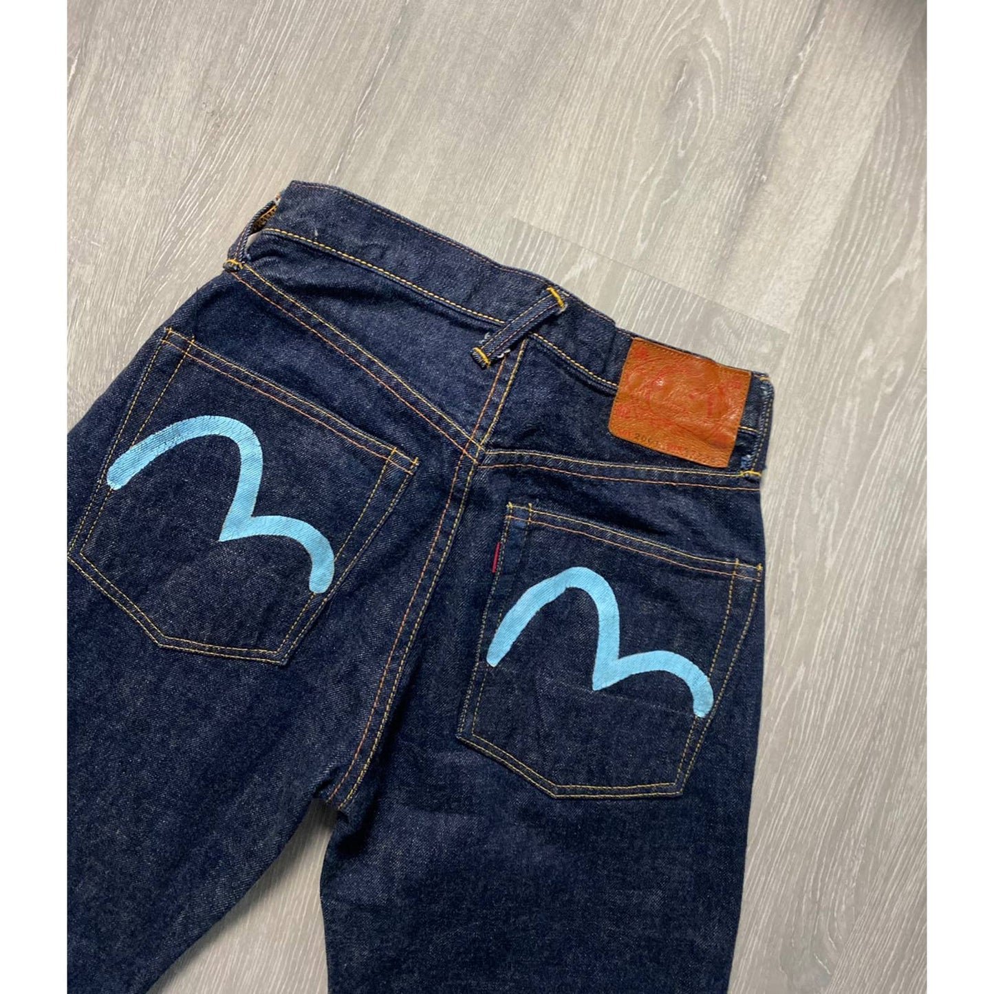 Evisu jeans vintage navy baby blue seagulls selvedge Japan