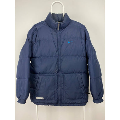 90s Nike vintage navy puffer jacket big swoosh baby blue