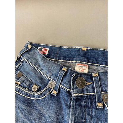 True Religion vintage blue denim shorts thick stitching Y2K