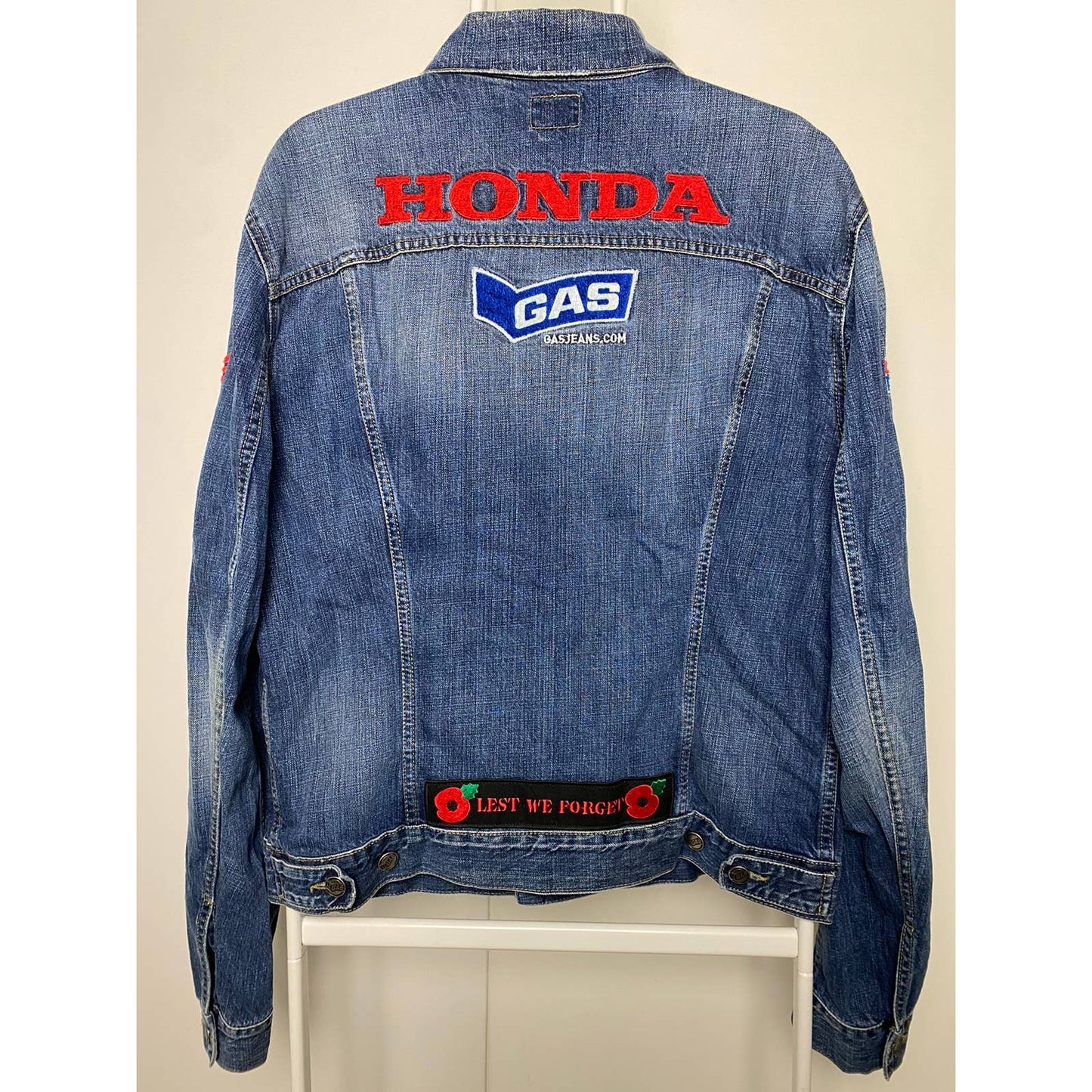 Honda vintage blue denim jacket racing Gas basic