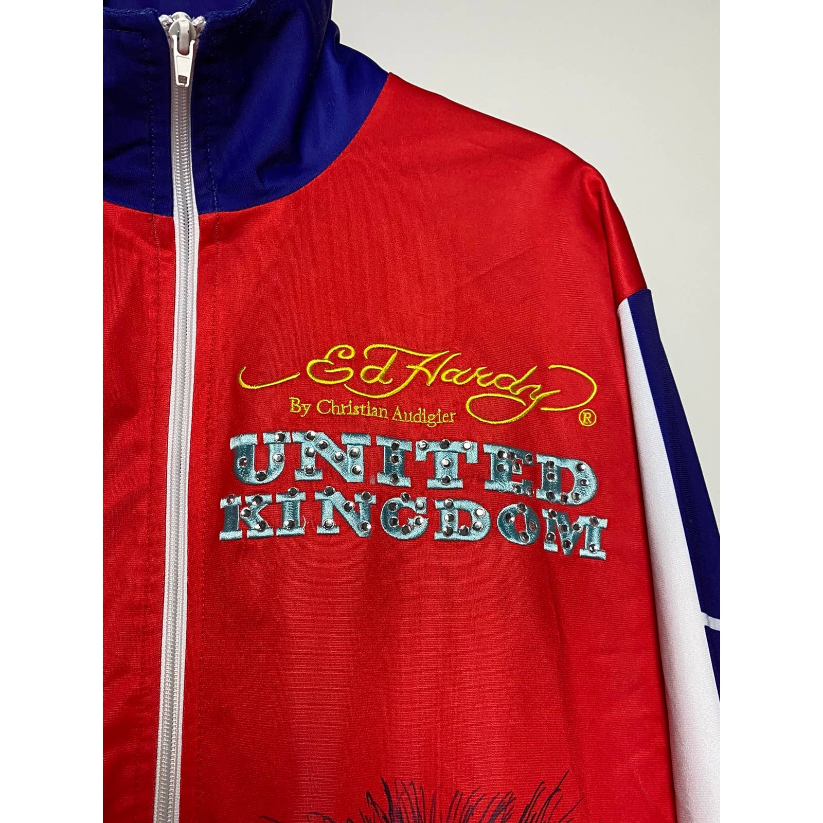 Ed Hardy Christian Audigier vintage red blue track jacket UK