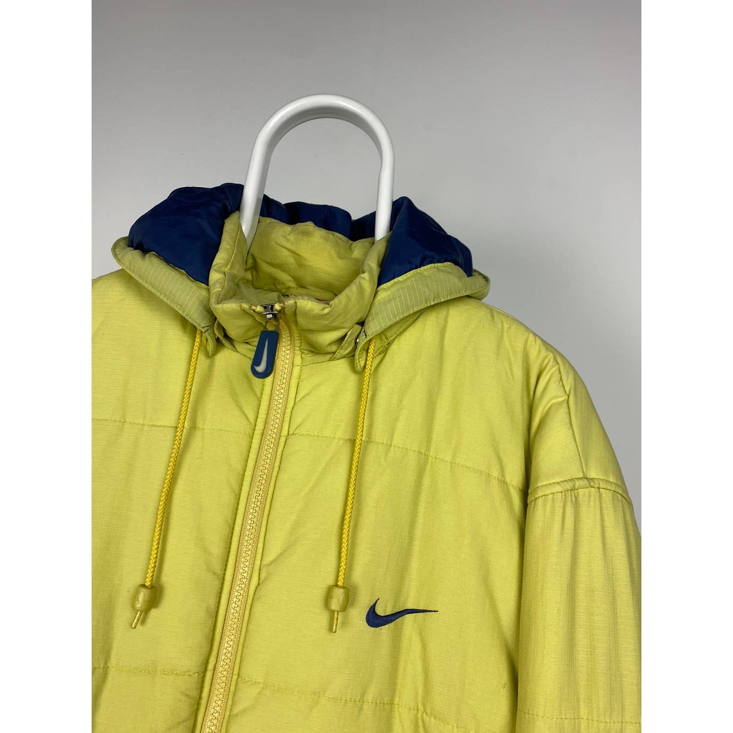 90s Nike vintage yellow puffer jacket spell out big logo