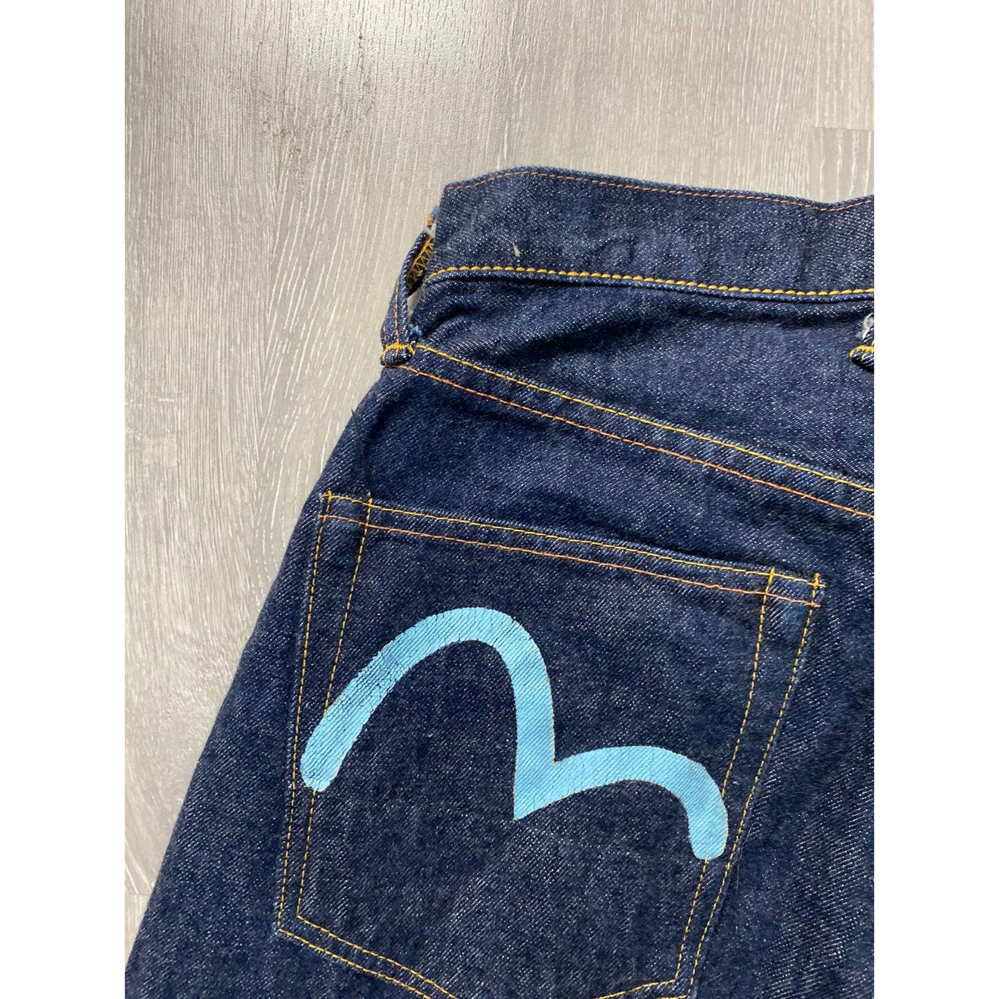 Evisu jeans vintage navy baby blue seagulls selvedge Japan