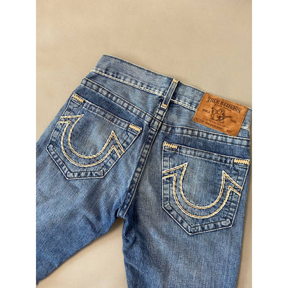 True Religion vintage blue denim shorts thick stitching Y2K