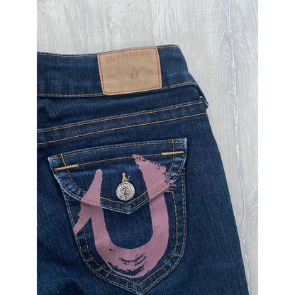 True Religion vintage navy jeans big painted logo Y2K