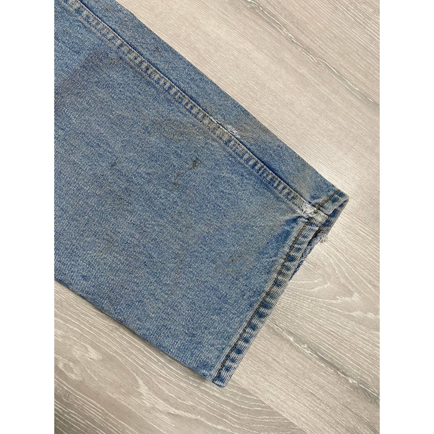 90s Levi’s 528 vintage baby blue jeans made in UK worn denim