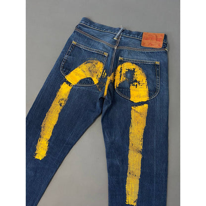 Evisu Japan vintage selvedge blue jeans yellow daicock
