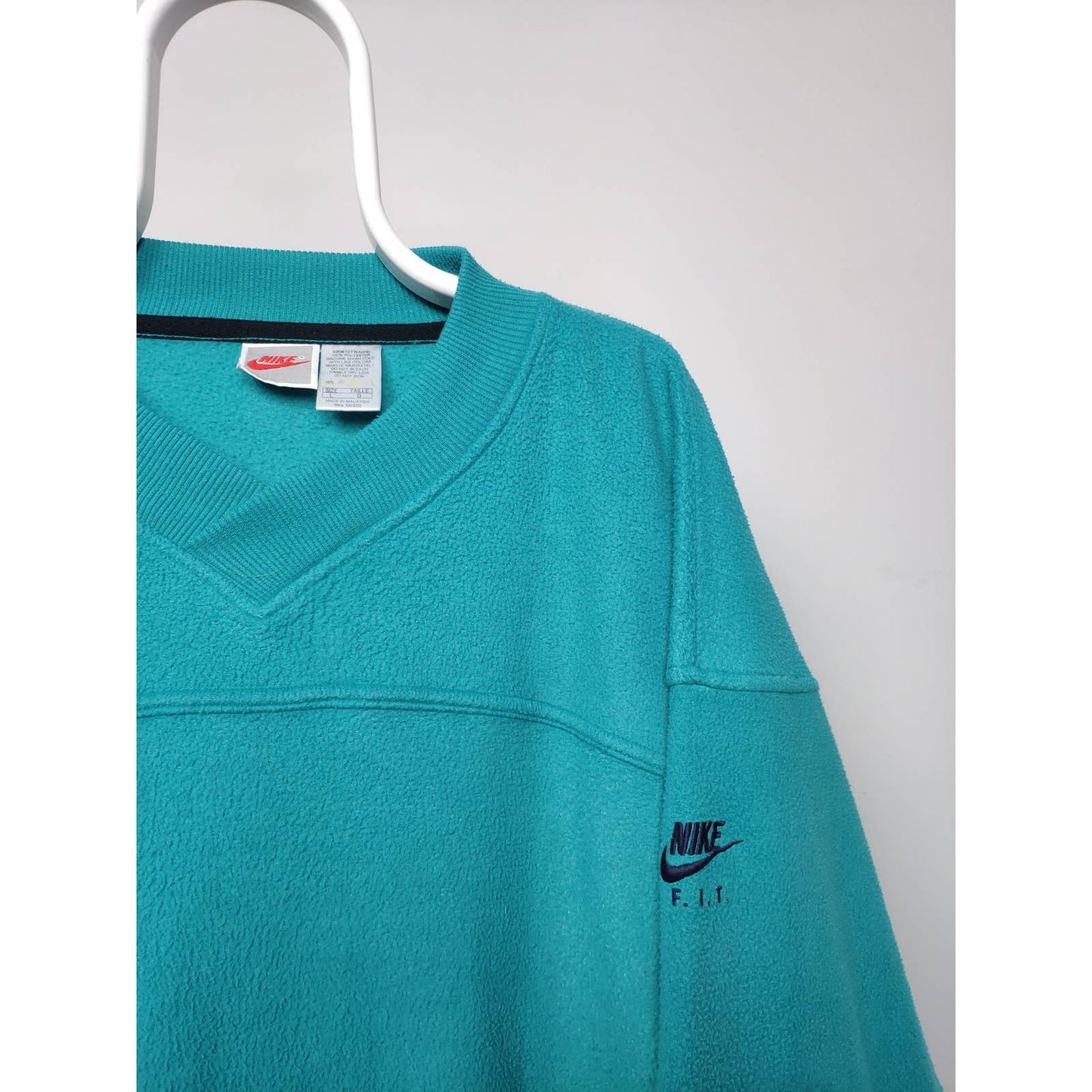 Nike FIT vintage vneck fleece sweatshirt green 80s 90s RARE