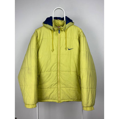 90s Nike vintage yellow puffer jacket spell out big logo