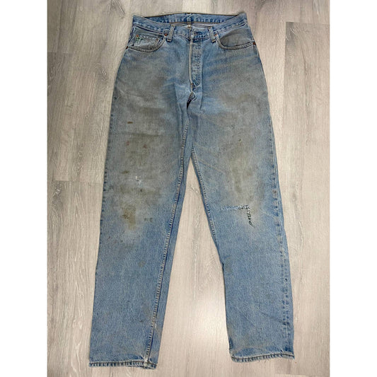90s Levi’s 528 vintage baby blue jeans made in UK worn denim