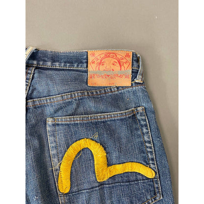 Evisu Japan vintage navy selvedge jeans yellow seagulls