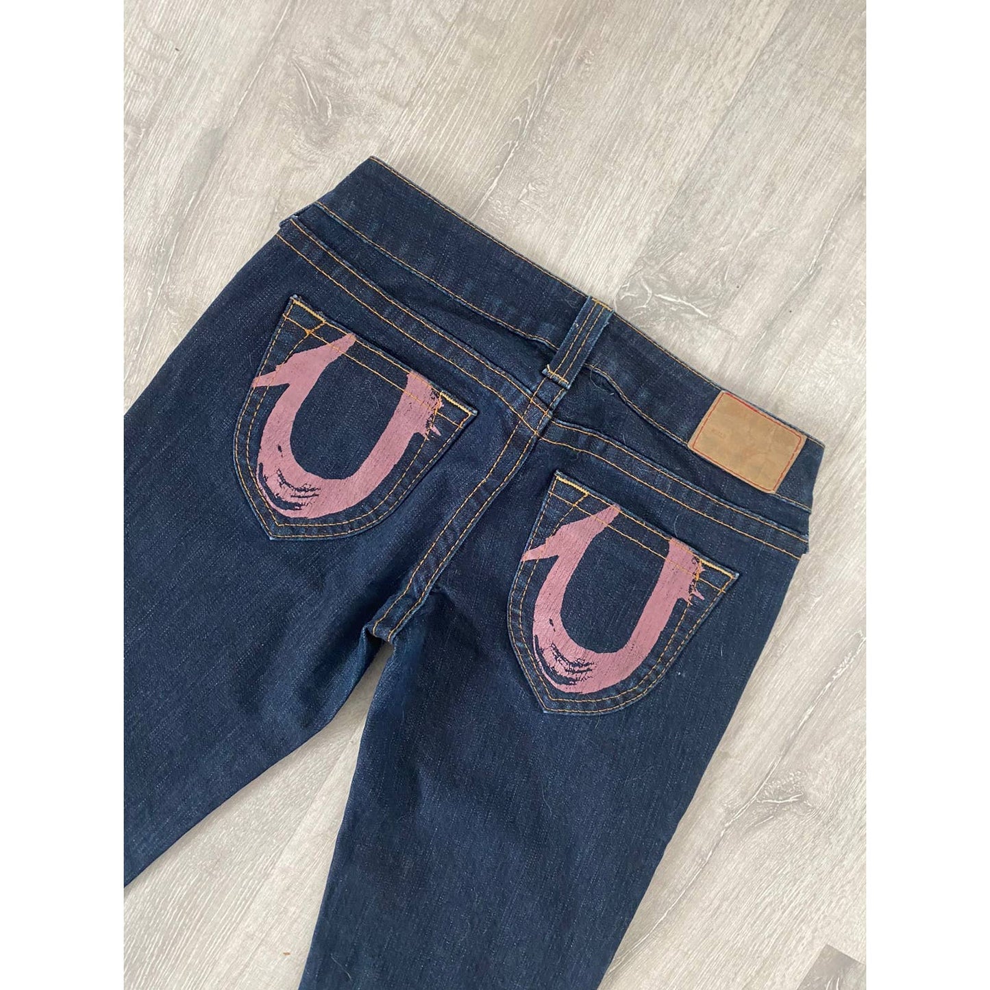 True Religion vintage navy jeans big painted logo Y2K