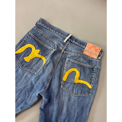 Evisu Japan vintage navy selvedge jeans yellow seagulls