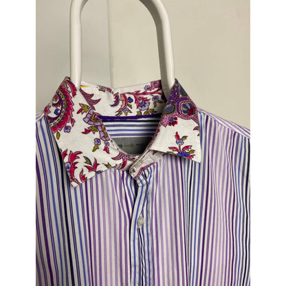 Etro shirt striped blue purple floral collar