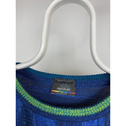 Carlo Colucci vintage blue sweater cable knit Coogi style