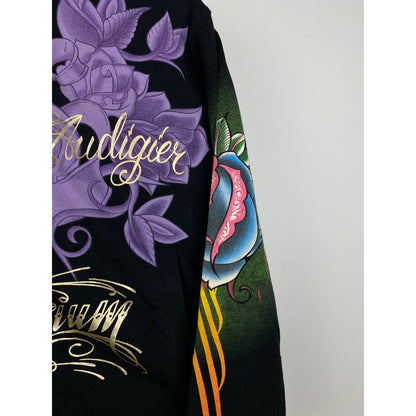Ed Hardy Christian Audigier vintage black zip hoodie Y2K
