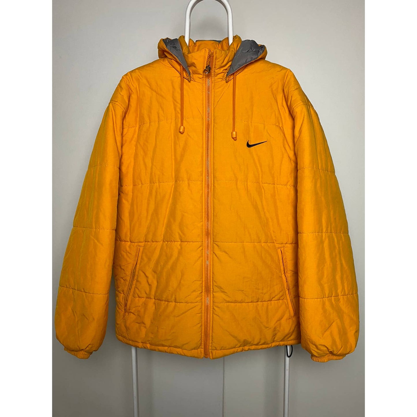 Nike vintage spellout puffer jacket orange 90s neon big logo