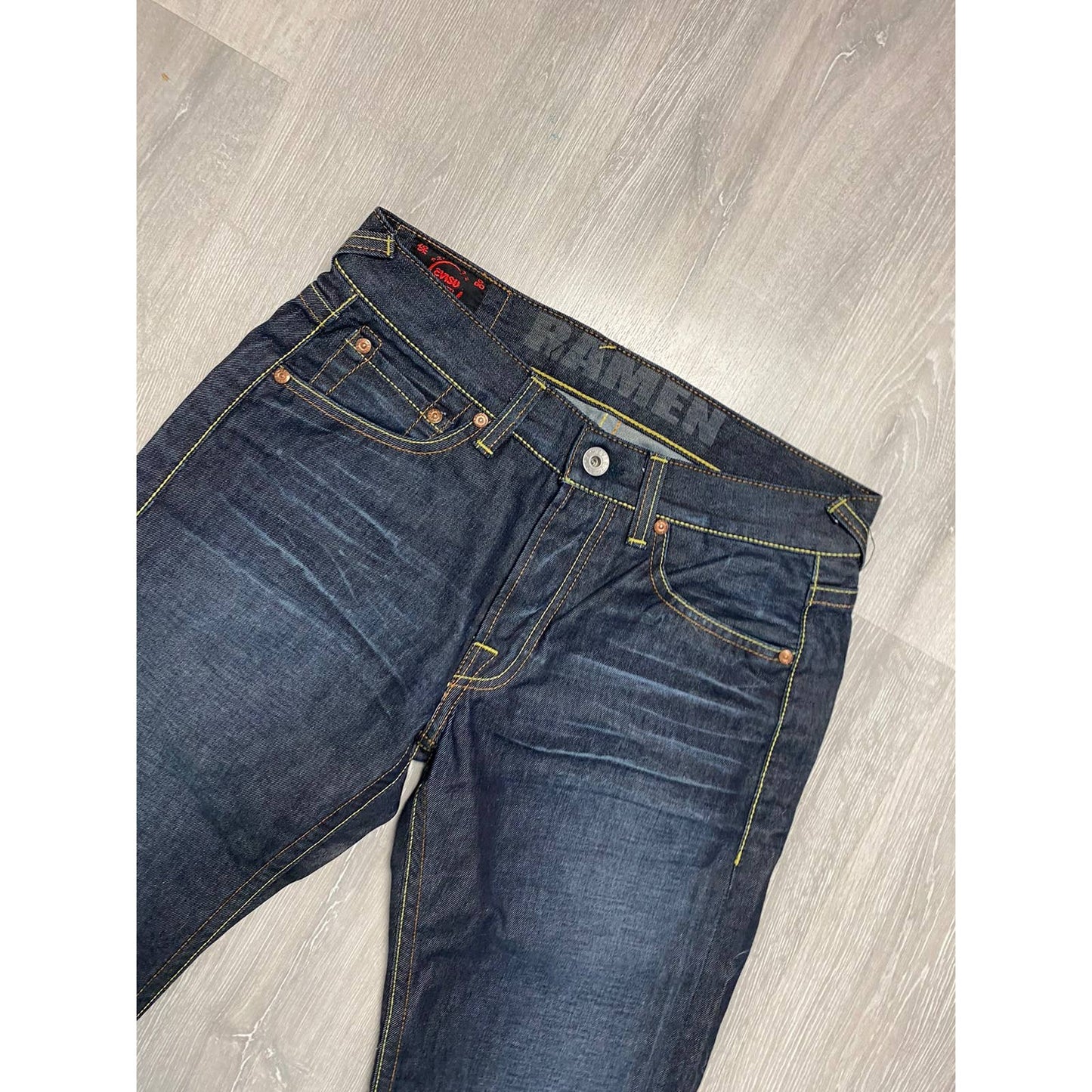 Evisu jeans EU ED vintage navy raw denim yellow seagulls