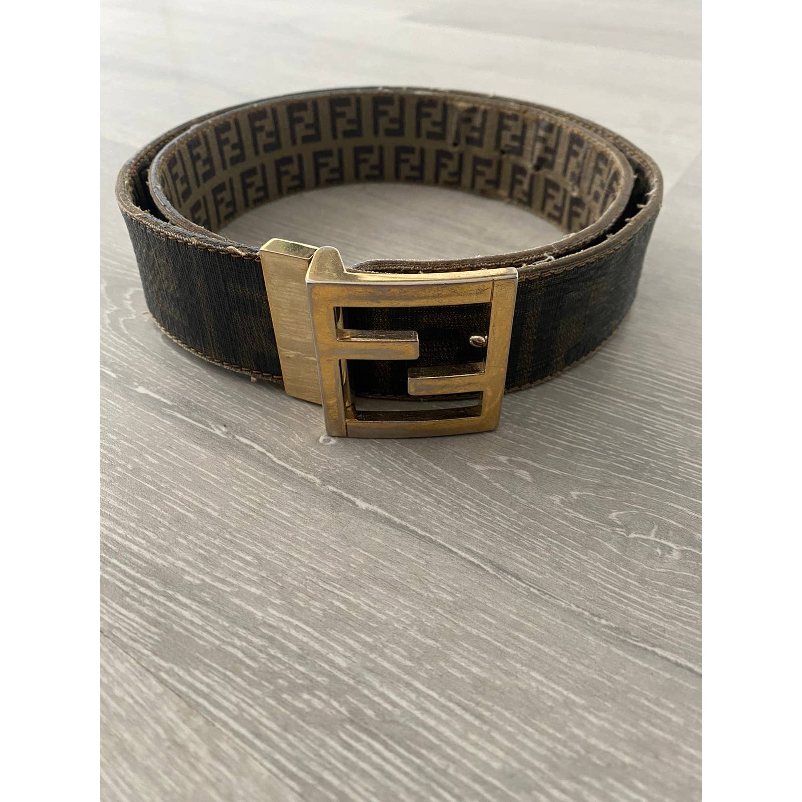 Fendi brown belt monogram vintage big buckle Refitted