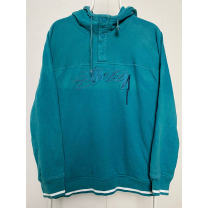 Stussy big logo hoodie quarter zip turquoise