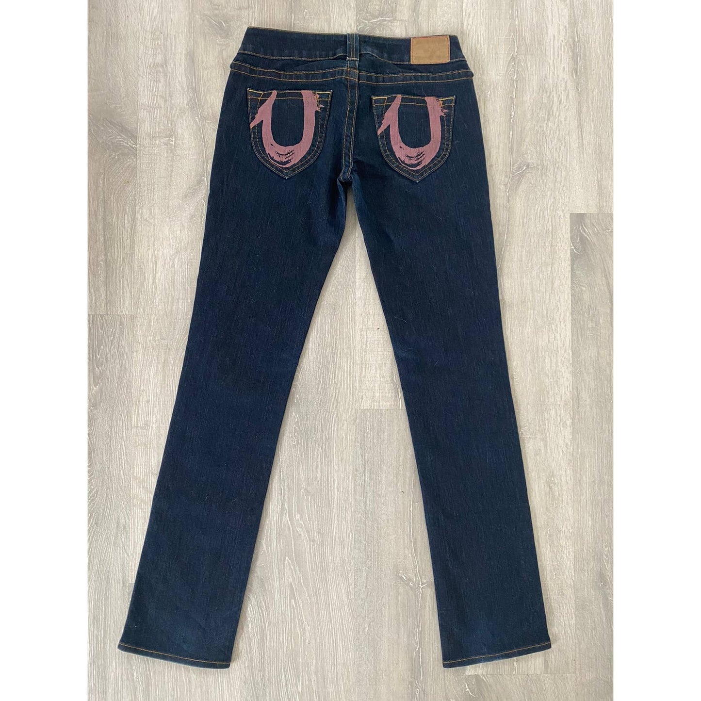 True Religion vintage navy jeans big painted logo Y2K