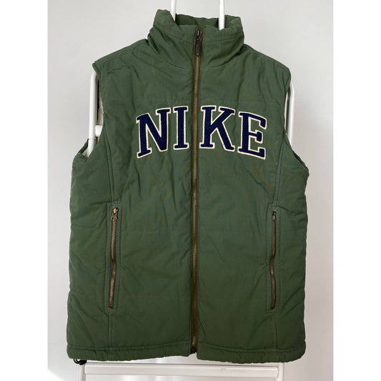 Nike vintage big spell out logo puffer vest green