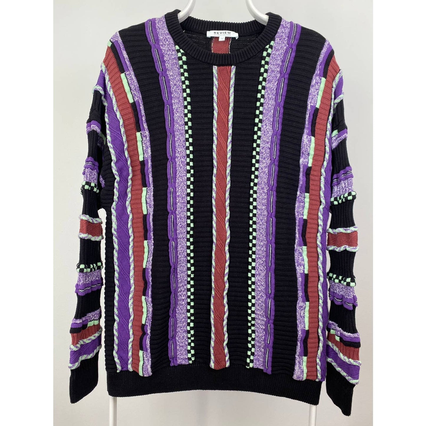 Review vintage purple sweater Coogi style cable knit