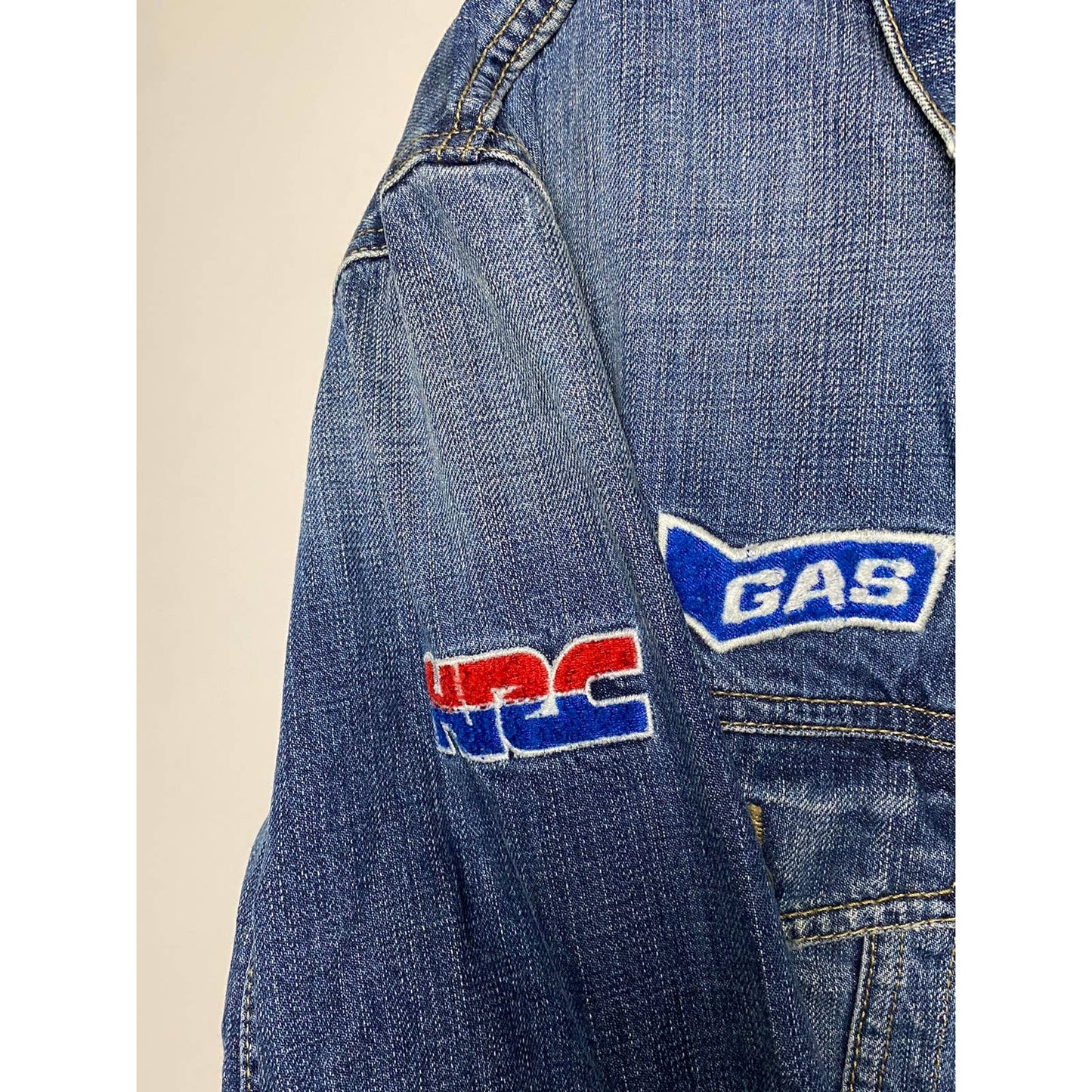 Honda vintage blue denim jacket racing Gas basic