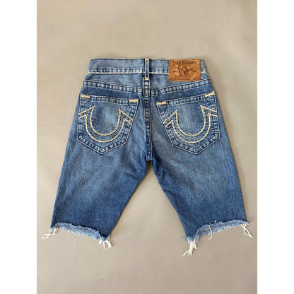 True Religion vintage blue denim shorts thick stitching Y2K