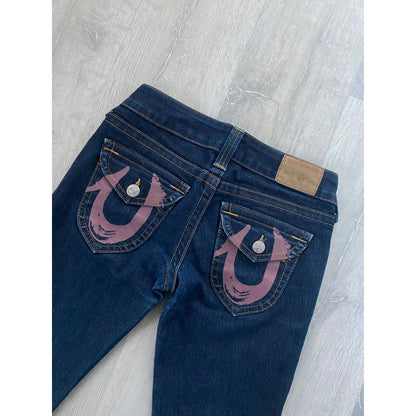 True Religion vintage navy jeans big painted logo Y2K