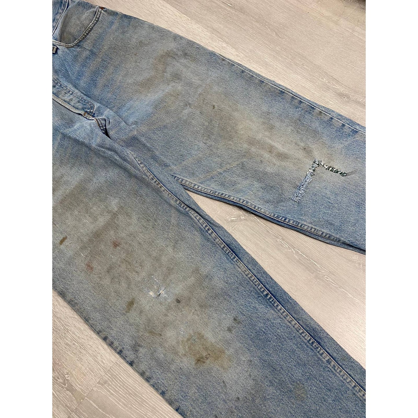 90s Levi’s 528 vintage baby blue jeans made in UK worn denim