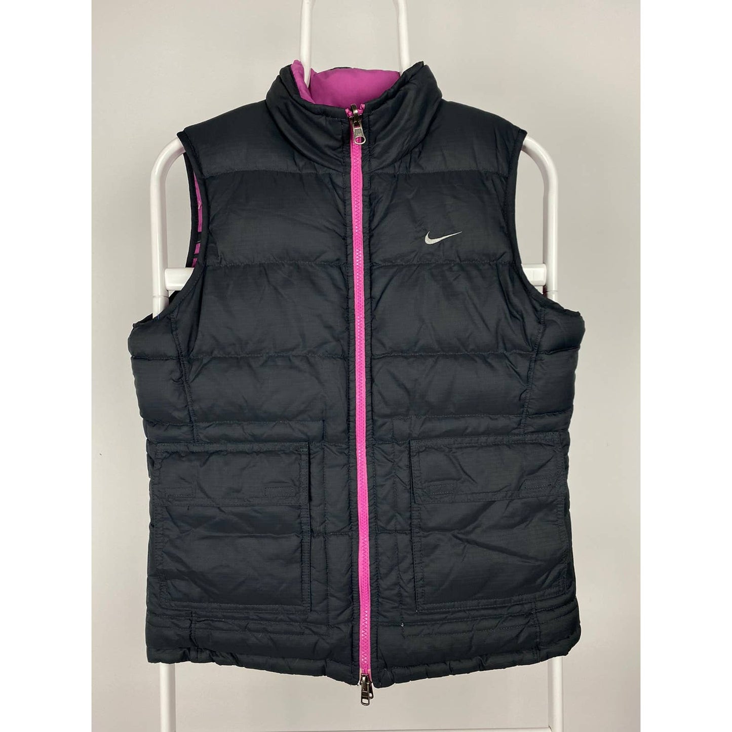 Nike vintage black pink reversible puffer vest small swoosh