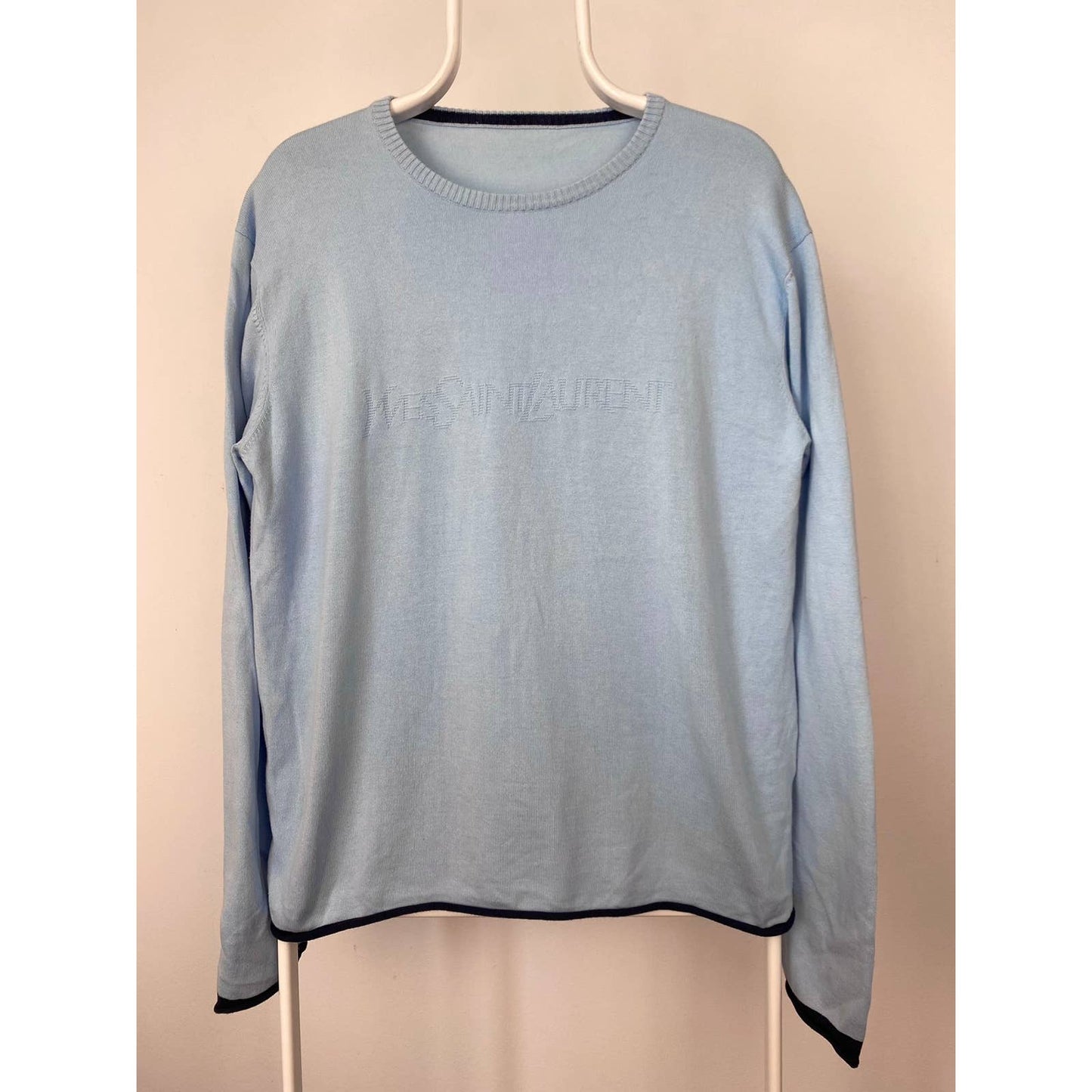 Yves Saint Laurent Vintage baby blue spell out sweater YSL