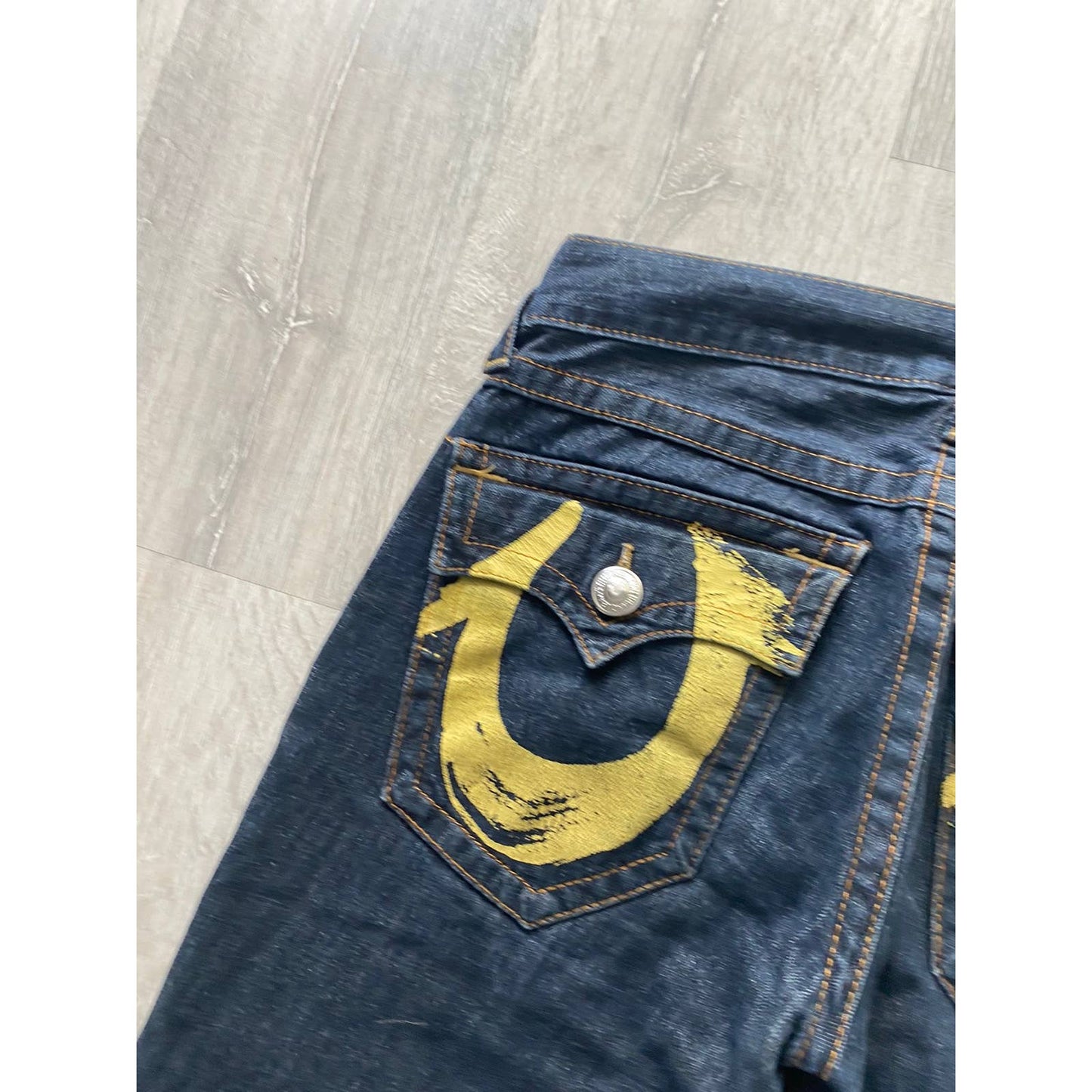 True Religion vintage navy jeans big painted logo horseshoe