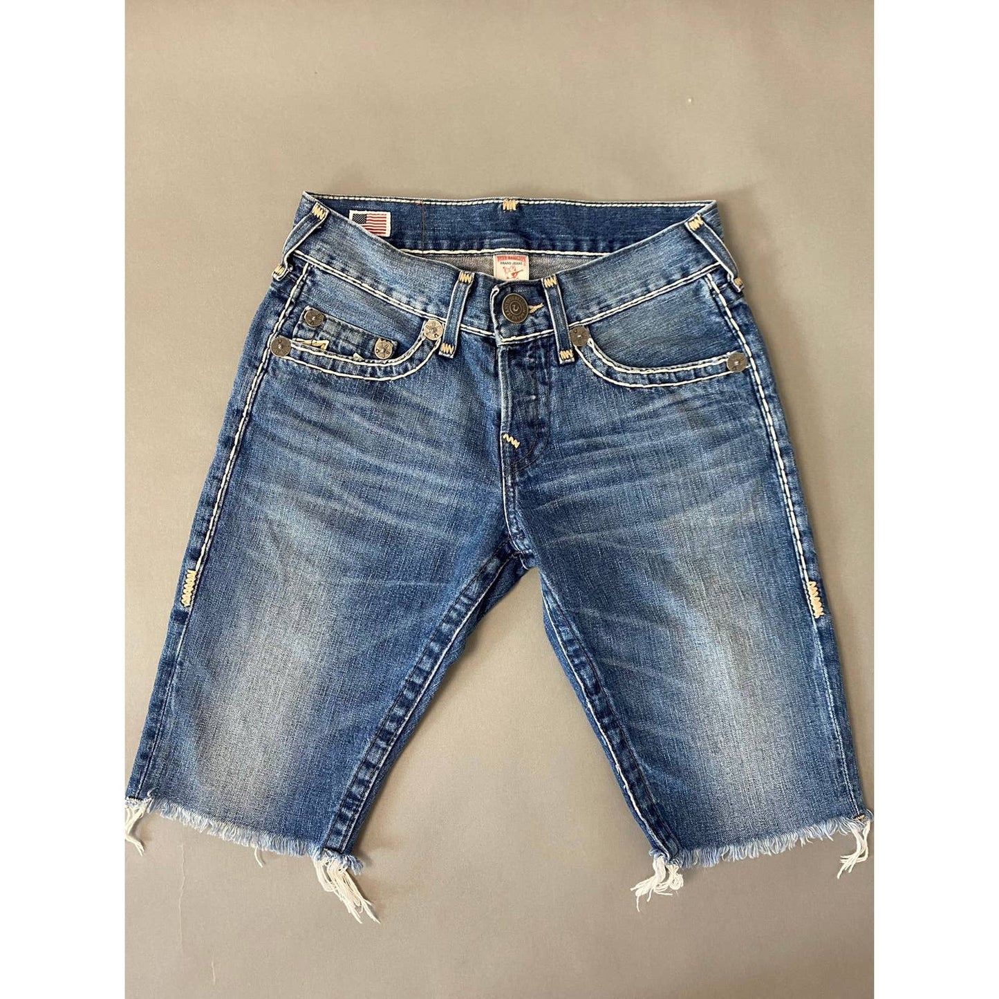 True Religion vintage blue denim shorts thick stitching Y2K