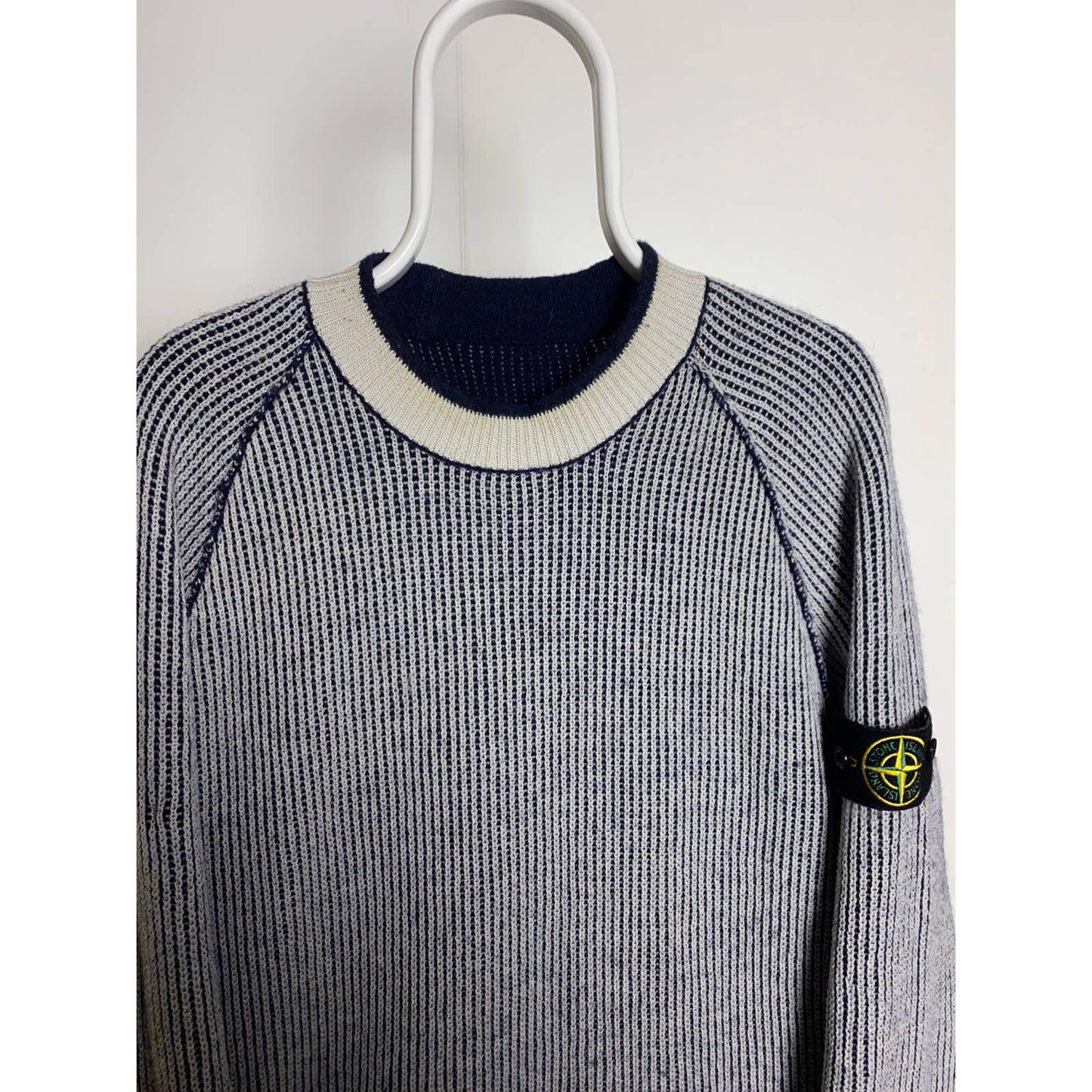 Stone Island reversible sweater grey navy with badge