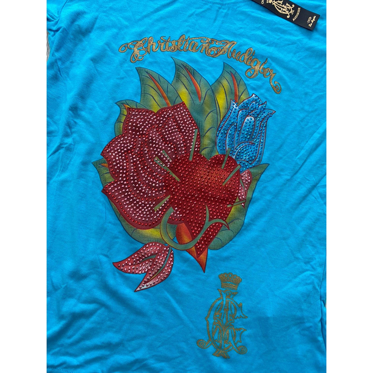 Ed Hardy Christian Audiger vintage blue t-shirt Y2K